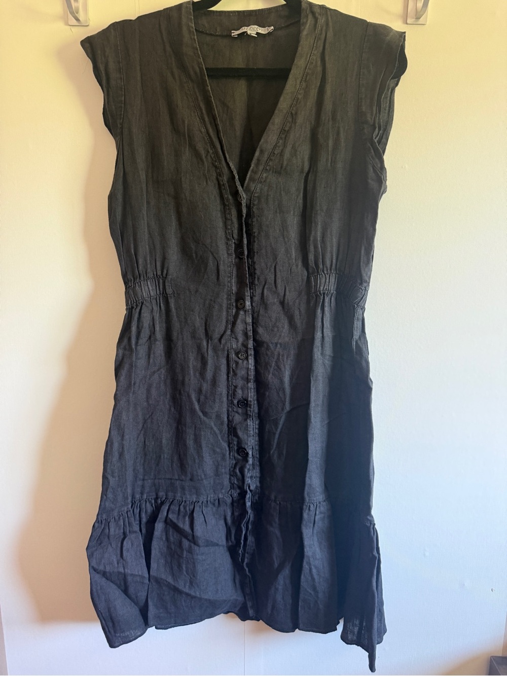 Allegra Masini Firenze Italian Linen Dress XS Charcoal Button Front Made Italy